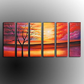 Hand-painted Abstract Oil Painting with Stretched Frame - Set of 6