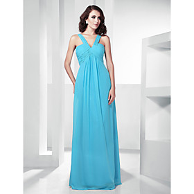 A-line V-neck Floor-length Chiffon Evening Dress