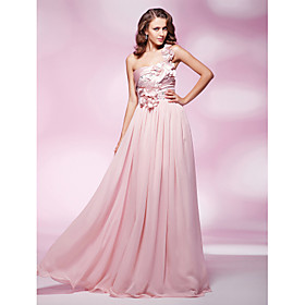 Sheath/ Column One Shoulder Floor-length Chiffon Elastic Woven Satin Evening Dress