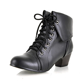 Leatherette Upper Chunky Heel Ankle Boots With Lace-up Honeymoon Shoes More Colors Available