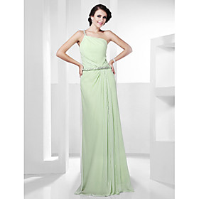 Sheath/ Column Sleeveless One Shoulder Floor-length Chiffon Evening Dress