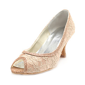 Lace Upper Stiletto Heel Pumps With Sparkling Glitter Wedding Shoes More Colors Available