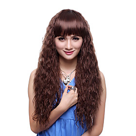 Capless Extra Long Top Grade Quality Synthetic Brown Curly Beautiful Hair Wig