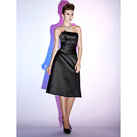 A-line Strapless Knee-length Satin Cocktail Dress