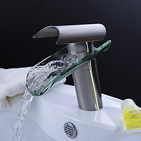 Contemporary Nickel Brushed Waterfall Bathroom Sink Faucet and Pop up Waste