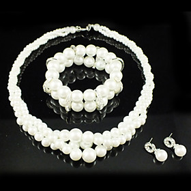 Gorgeous Alloy With Imitation Pearl Wedding Bridal Jewelry Set Including Necklace Bracelet And Earrings