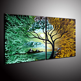 Hand-painted Abstract Oil Painting with Stretched Frame - Set of 2