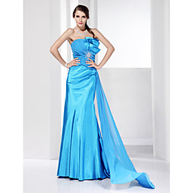 Trumpet/ Mermaid Strapless Sweep/ Brush Train Elastic Woven Satin Evening Dress