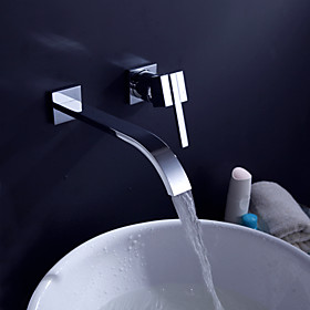 Contemporary Brass Waterfall Bathroom Sink Faucet (Wall Mount)