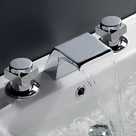 Contemporary Waterfall Bathroom Sink Faucet (Chrome Finish, Widespread)