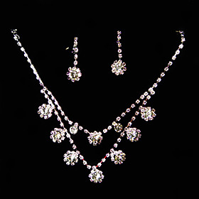 Clear Rhinestone-925 Silver Necklace- Earrings Jewelry Set