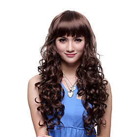 Capless Long Top Grade Quality Synthetic Brown Curly Charming Wig