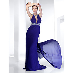 Trumpet/ Mermaid Jewel Sweep/ Brush Train Chiffon Evening Dress