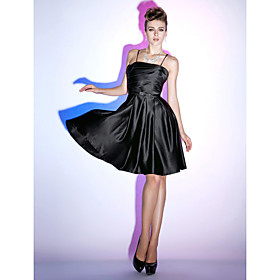 A-line Spaghetti Straps Knee-length Satin Cocktail Dress