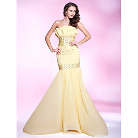 Trumpet/ Mermaid Strapless Sweep/ Brush Train Chiffon Evening Dress