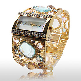 Amazing Women's Golden Bracelet Watch with Graceful Multi Color Diamond Decoration