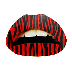 5 Pcs Red Zebra Temporaty Lip Tattoo Sticker