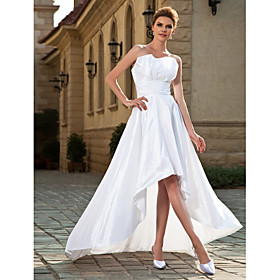 A-line Strapless Asymmetrical Taffeta Wedding Dress
