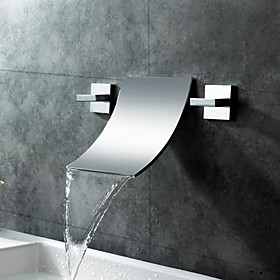 Waterfall Widespread Contemporary Bathroom Sink Faucet (Chrome Finish)