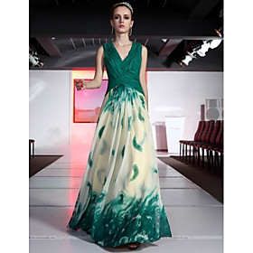 A-line/ Princess V-neck Floor-length Tencel With Flowers/ Criss-Cross Ready-to-Wear Evening/ Prom Dress