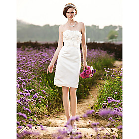 Sheath/ Column Strapless Knee-length Satin Wedding Dress