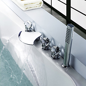 Contemporary Waterfall Tub WaterfallFaucet with Hand Shower (Glass Handles)