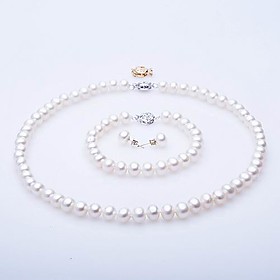 Elegant AA Freshwater Pearl Jewelry Set, Including Necklace, Bracelet And Earrings