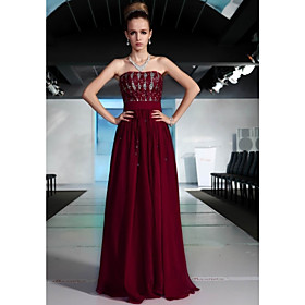 A-line/Princess Strapless Floor-length Chiffon With Beading/Sequined Ready-to-Wear Evening/Prom Dress