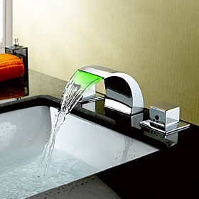 Color Changing LED Waterfall Widespread Bathroom Sink Faucet (Chrome Finish)