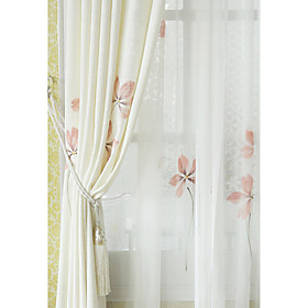 Hand-painted Flower Print Casual Sheer Curtain (Pair) Hand-painted Flower Print Casual Sheer Curtain (Pair)