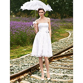 A-line Strapless Knee-length Satin Wedding Dress