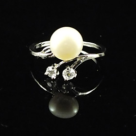 Gorgeous Fresh Water Pearl/ Zircon With Alloy Plated Adjustable Ring