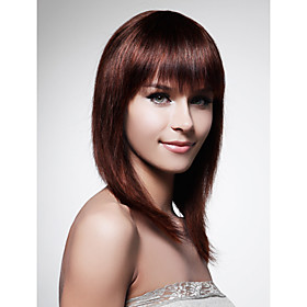 Capless Long 100% Human Hair Brown Straight Hair Wig