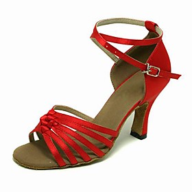 High Quality Red Satin Upper Ballroom Dance Shoes Latin Shoes for Women
