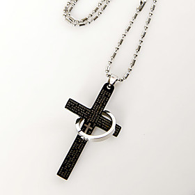 Category: Necklaces Gender: Women Occasion: Anniversary, Wedding, Engagement, Birthday, Gift, Party, Special Occasion Metals: Titanium Metal Colors: Black, Silver Length of Necklace: 10.2 quot;-11.8 quot;(Approx.26cm-30cm) Height of pendant: 1.97 quot;(Approx.5cm) Width of pendant: 1.18 quot;(Approx.3cm) Finished: Polished Net Weight: 0.05Kg Shipping Weight: 0.05Kg Cross and Ring Necklace