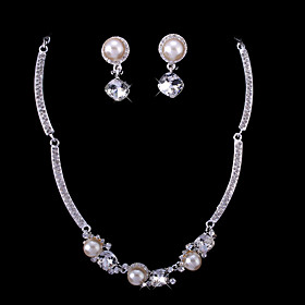 Gorgeous Rhinestones/ Imitation Pearls With Alloy Plated Wedding Bridal Jewelry Set Including Necklace And Earrings