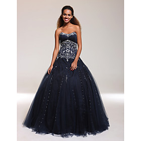 Ball Gown Sweetheart Floor-length Tulle/ Satin Prom Dress