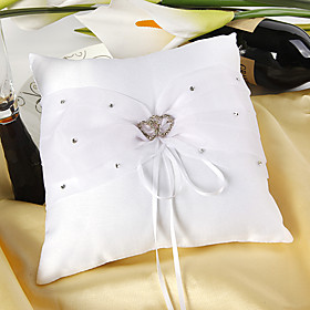 Linked in Hearts White Satin Ring Pillow