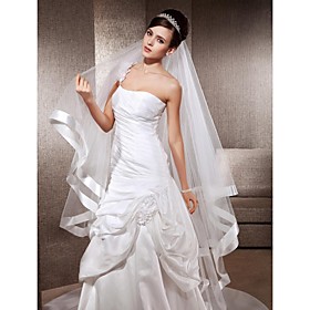 One-tier Chapel Wedding Veils With Ribbon Edge