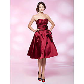 A-line Strapless Knee-length Elastic Woven Satin Cocktail Dress