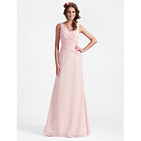 Sheath/ Column V-neck Floor-length Chiffon Bridesmaid Dress With Criss-Cross Bodice