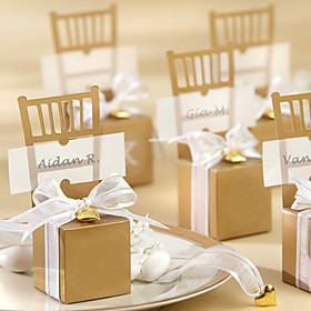 Gold Miniature Chair Favor Box With Heart Charm And Ribbon (Set of 12)