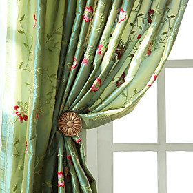 Green Flower Embroidery Country Lined Window Curtain (Pair) Green Flower Embroidery Country Lined Window Curtain (Pair)