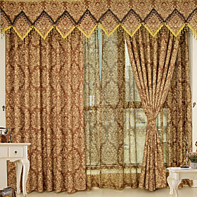 Luxury Gold Wire Jacquard Traditional Window Curtain (Drapes Pair)