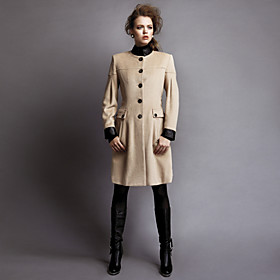TS Faux Leather Stand Collar Coat with Belt