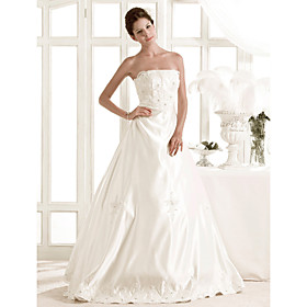 Elegant A-line Strapless Floor-length Satin Wedding Dress
