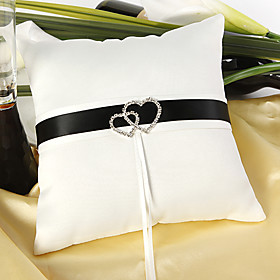 Delux Wedding Ring Pillow In Ivory Satin With Loving Hearts