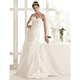 Charming A-line Strapless Sweep/ Brush Train Taffeta Wedding Dress
