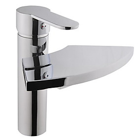 Chrome Finish Brass Waterfall Bathroom Sink Faucet