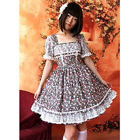 Short Sleeve Knee-length Floral Cotton White Chocolate Country Lolita Dress Short Sleeve Knee-length Floral Cotton White Chocolate Country Lolita Dress